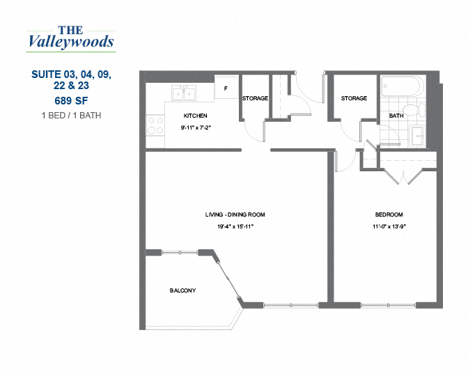 The Valleywoods - 1 BED – 1 BATH - 689 SF – Apartment