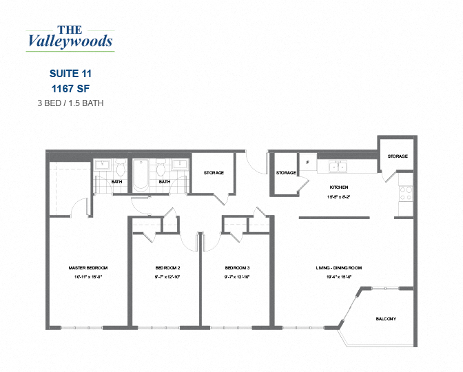 The Valleywoods - 3 BED – 1.5 BATH - 1167 SF – Apartment