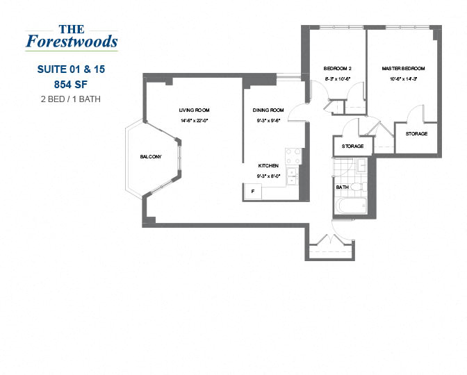 The Forestwoods - 2 BED - 1 BATH - 854 SF - Apartment