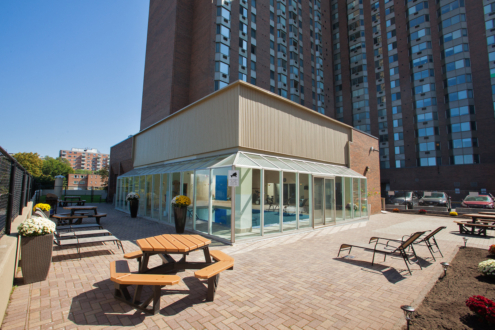 Outdoor Private Terrace with BBQ, Picnic Tables & Lounge Chairs