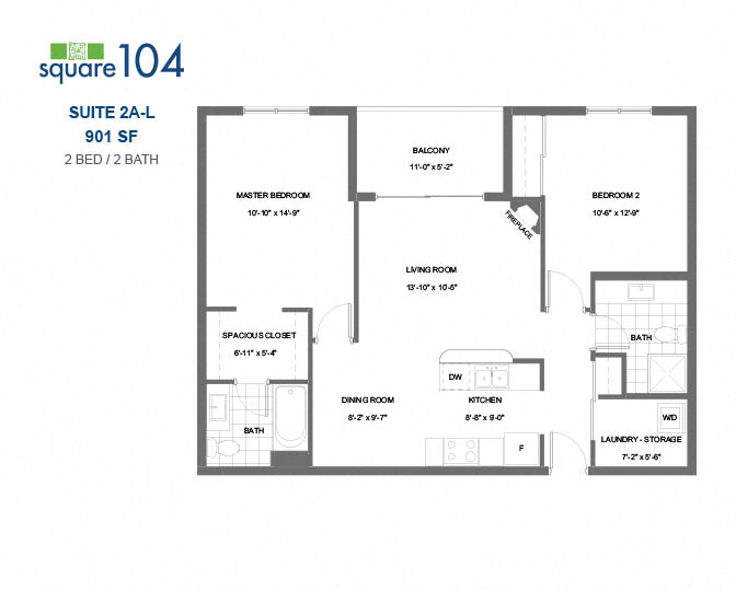Square 104 - 2 BED – 2 BATH - 901 SF – Apartment