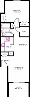 1BR Floor Plan One Bedroom Floor Plan