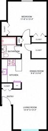 1BR Floor Plan 1 Bedroom Floor Plan