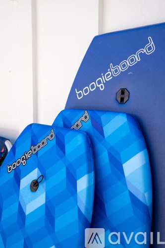 Two blue boogieboards with the word "boogieboard" written on them.