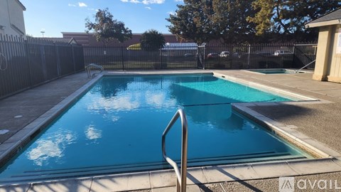A small pool with a metal ladder in the middle.