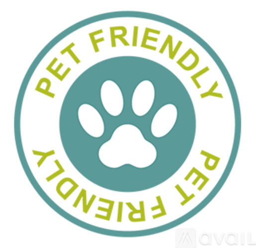 A logo with a paw print and the words "PET FRIENDLY" around it.