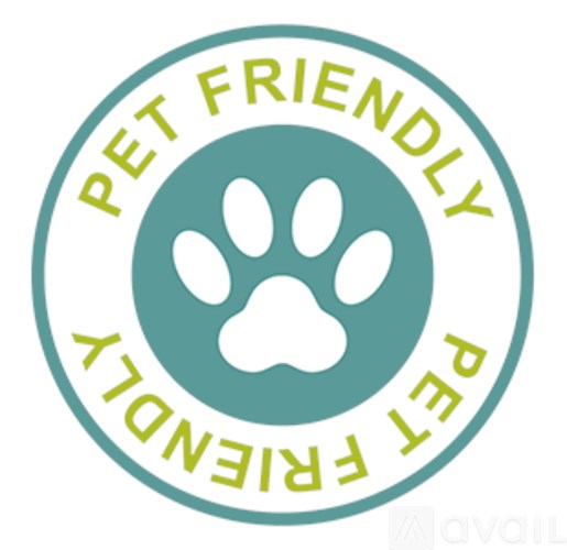 A logo with a paw print and the words "PET FRIENDLY" around it.