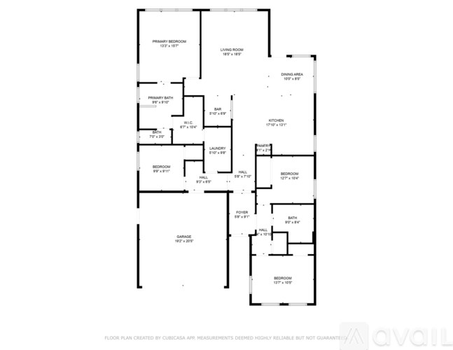 A floor plan of a building with rooms labeled, such as "BEDROOM" and "BATHROOM".