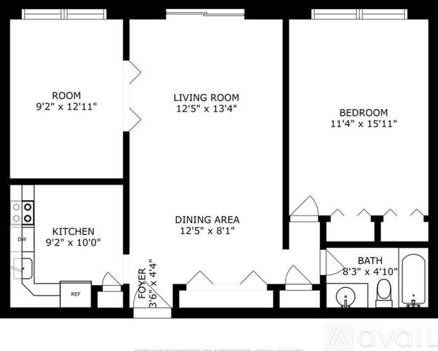 A floor plan of a house with a living room, dining area, kitchen, and bedrooms.