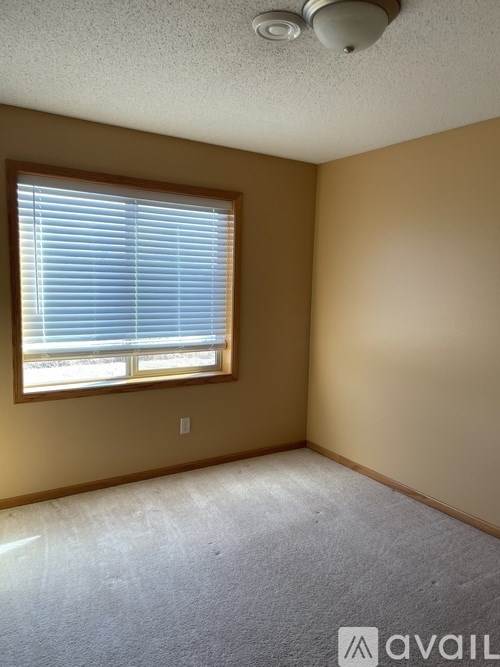 A room with a window covered by blinds and a ceiling light.