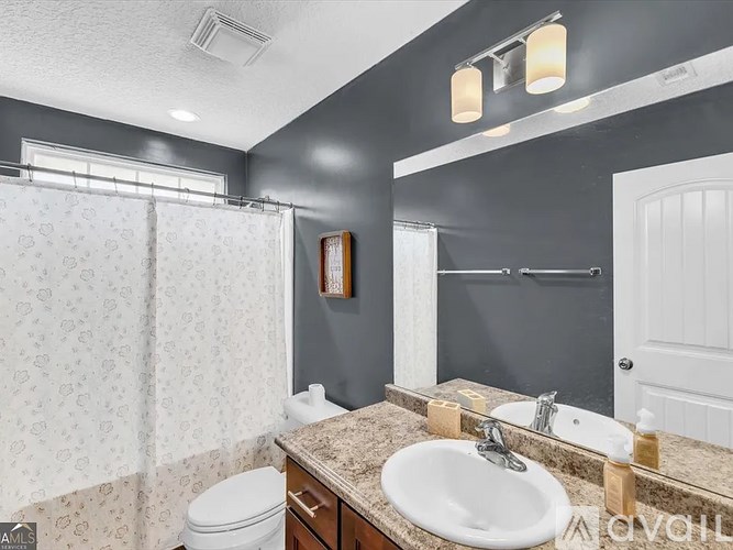 A bathroom with a white toilet, a sink, and a shower with a curtain.