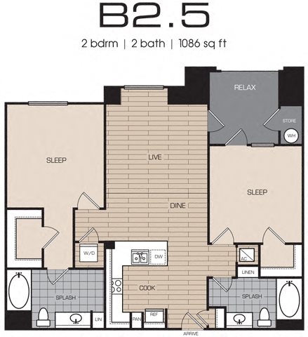 2 Bedrm 2 Bath 1086 Floor Plan 14