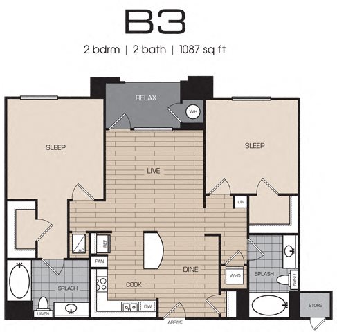 2 Bedrm 2 Bath 1087 Floor Plan 15