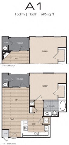 1 Bedrm 1 Bath 696 Floor Plan 1