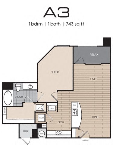 1 Bedrm 1 Bath 743 Floor Plan 3