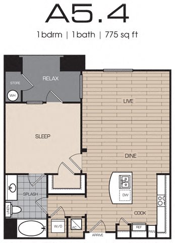 1 Bedrm 1 Bath 775 Floor Plan 4