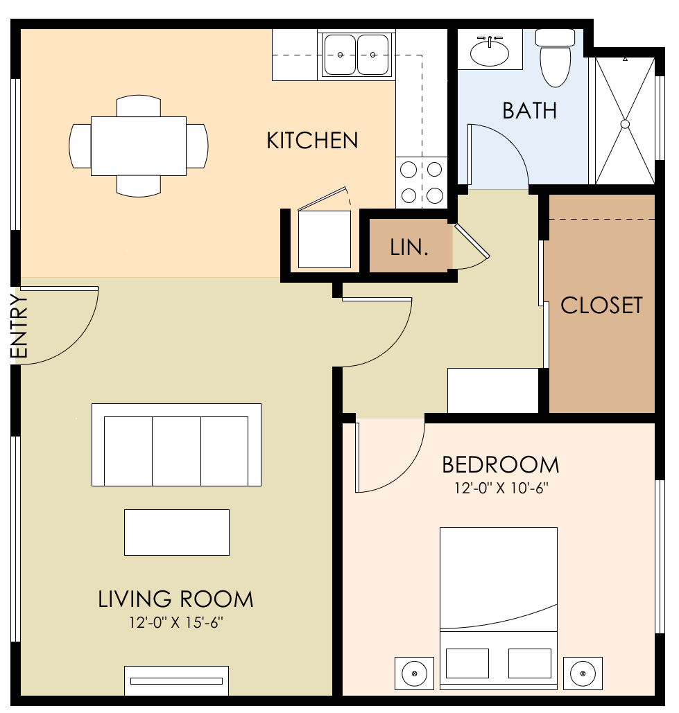 One Bedroom One Bath 623 Sq ft