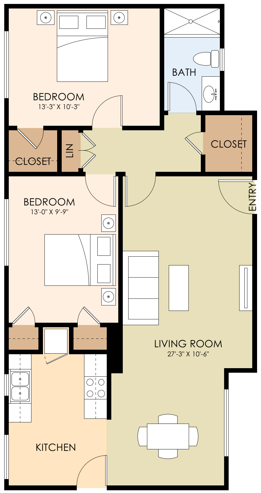 Two Bedroom One Bath 850 Sq Ft