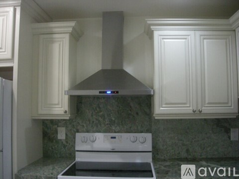 A kitchen with a stove and cabinets.