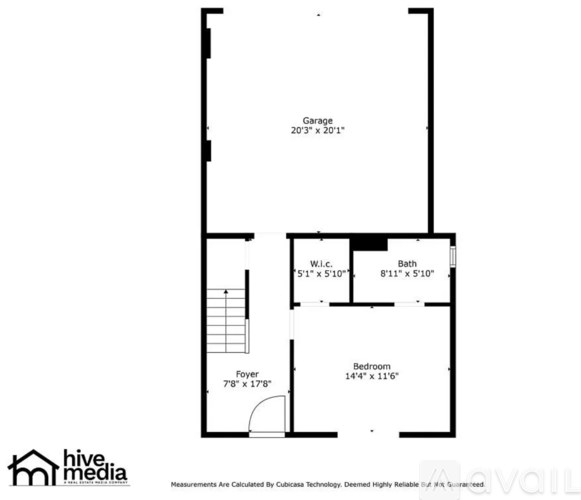 A floor plan for a home with a garage, bathroom, and foyer.