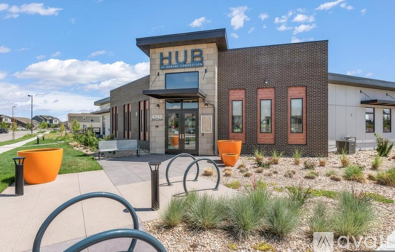 A modern building with the word HUB on it.