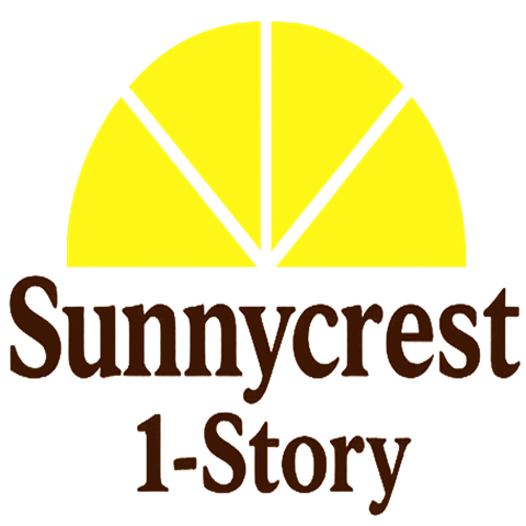 A graphic with a yellow sun and the words "Sunnycrest 1-Story" written below it.