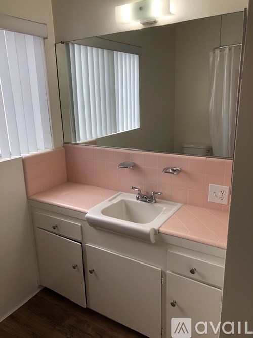 A bathroom with a sink and a mirror.