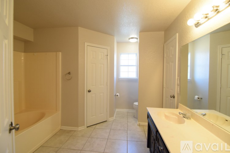 A bathroom with a sink, mirror, and bathtub.