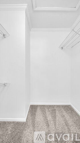 A room with a carpeted floor and a white wall.