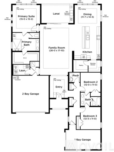A black and white image of a floor plan for a house.
