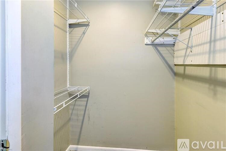 Empty shelves in a storage room.