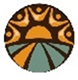 A brown and orange circular design with a white background.