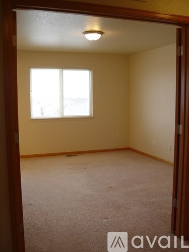 A room with a carpeted floor and a window letting in light.