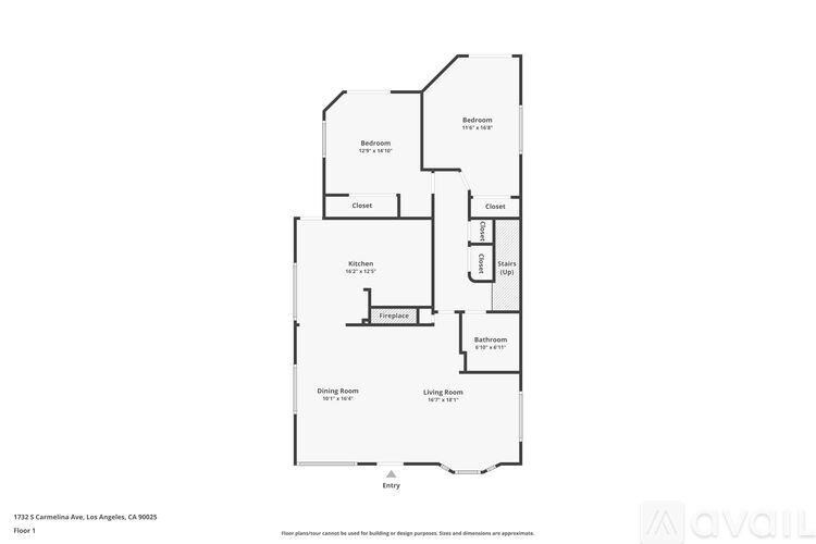 A floor plan of a property with a kitchen, living room, and two bathrooms.