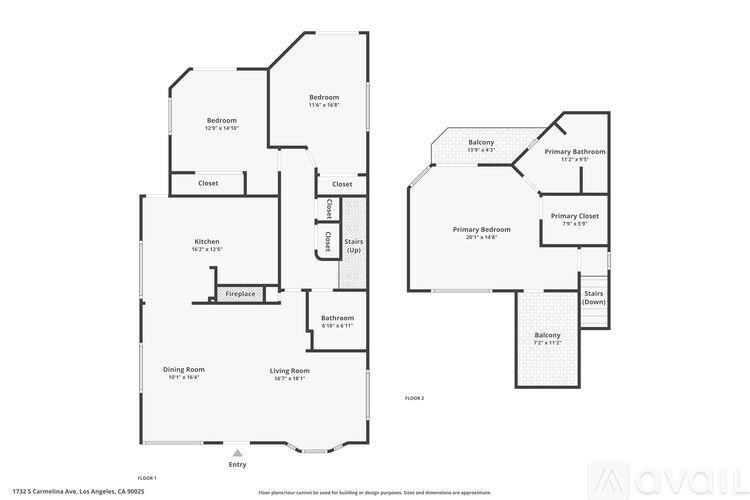 A floor plan of a two bedroom apartment.