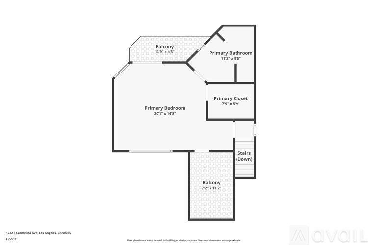 A floor plan for an apartment on the 2nd floor of a building.