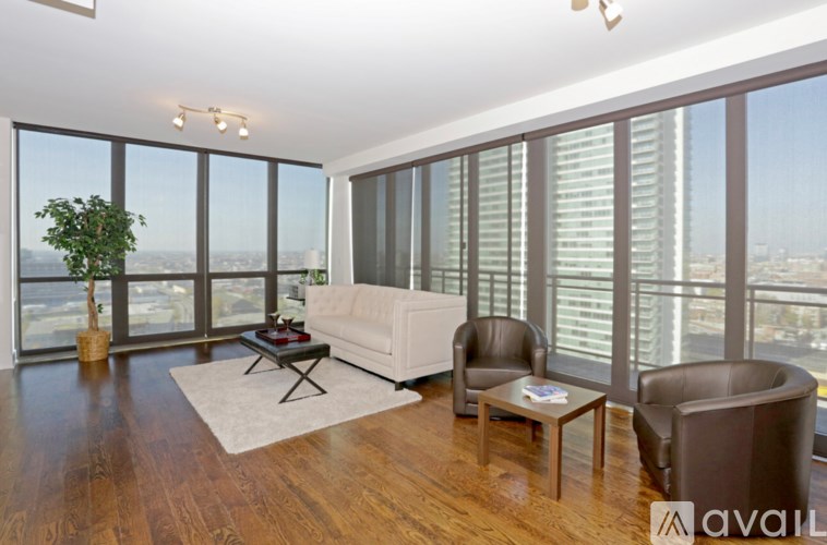 A living room with a view of the city.