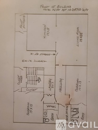 A drawing of a floor plan for the front of a building.