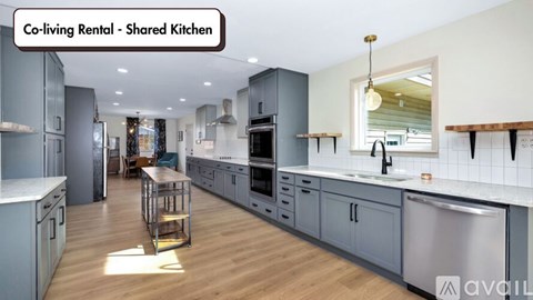 A shared kitchen in a co-living rental is available for rent.