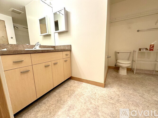 A bathroom with a sink, mirror, and toilet.