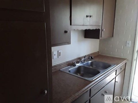 A kitchen with a sink and cabinets.
