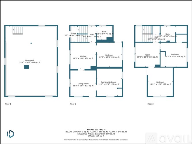 A floor plan for a three-story building with a basement is shown.