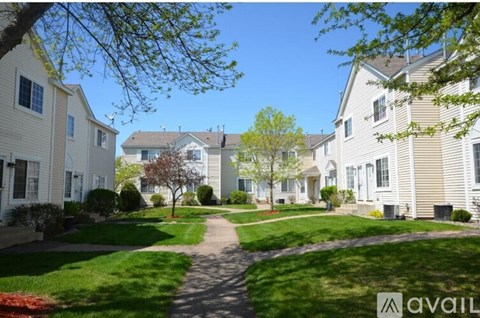 A row of houses with a tree in the middle.