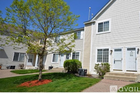 A tree with green leaves is in front of a house.