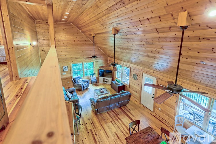 A view of a living room from above.