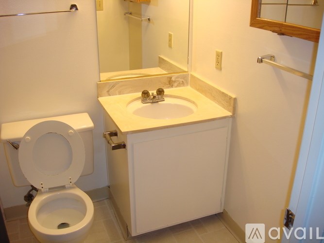 A white toilet and sink in a small bathroom.