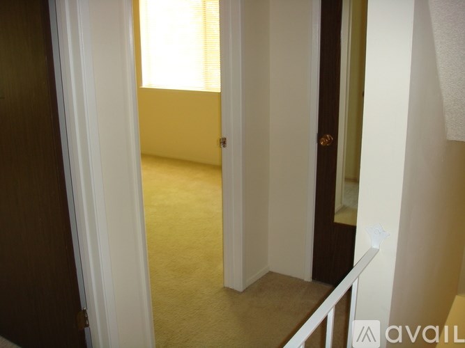 A hallway with a door on the right and a window on the left.
