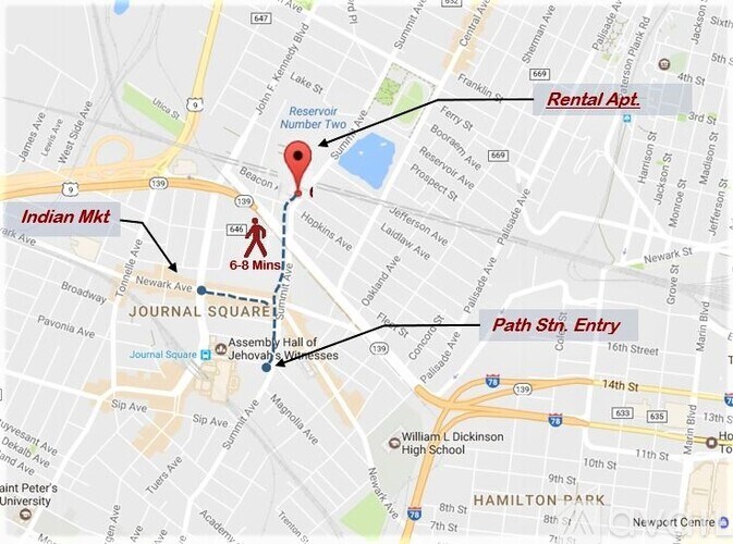 A map shows a route from the Indian Market to the Path St. Entry.
