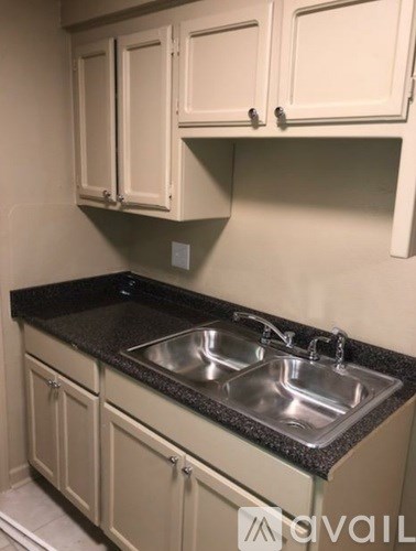 A kitchen with a sink and cabinets.