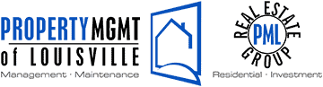 The image features two logos, one for Property Mgmt of Louisville and another for Real Estate Pml Group.
